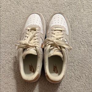 Nike platform air force’s pink grey and white shoes